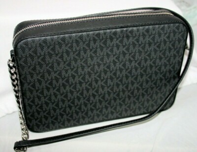 NWT Michael Kors Jet Set MK Signature Black Large EW