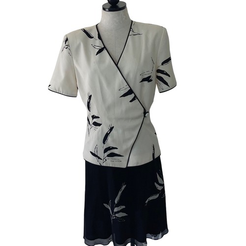 Constance Saunders By Nahdree Skirt Jacket Set Vintage Size 8 Cream Black Retro