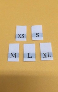 SIZE TAGS XS S M L XL 50 PCS WOVEN CLOTHING LABELS BLACK 10pcs each size