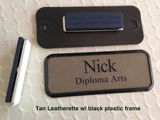 Personalized Custom 3"x1" Tan Leatherette Round Corner Employee Badge  Frame
