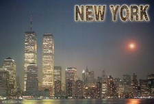 World Trade Center at Night from Jersey City Twin Towers New York NYC - Postcard