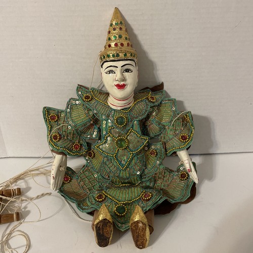 Oriental Puppet marionette wooden painted face traditional string 14” Vintage