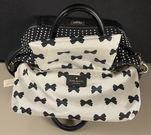 Kate Spade Shoulder Handbag Black with White Polka Dots and Black Bow - Picture 12 of 22
