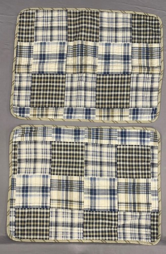 Eddie Bauer Home Pillow Shams Standard Blue Plaid Patchwork Quilted Set of 2 - Picture 9 of 10