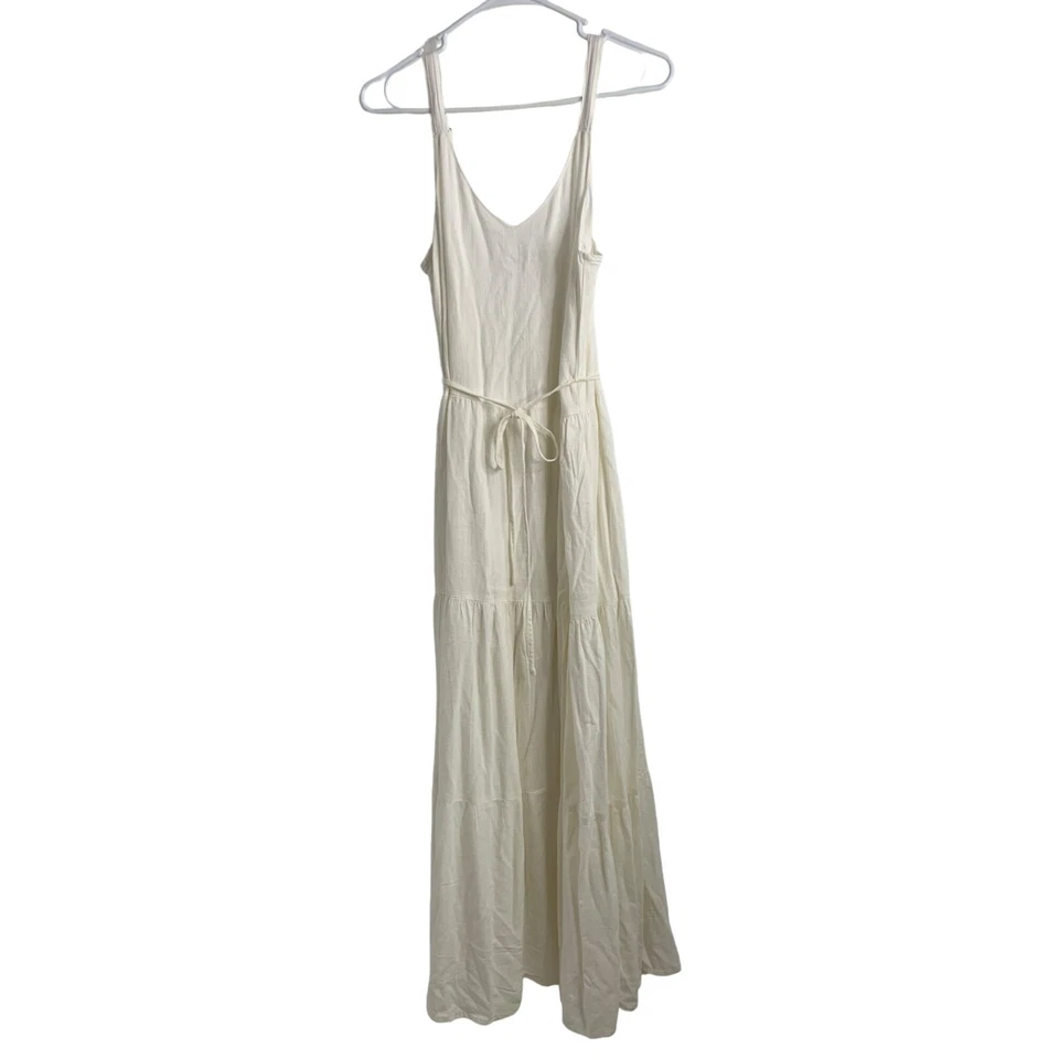 Agotado Espléndido Vestido Wynona Maxi Blanco Talla S Correa de Lino en Niveles Nuevo con Etiquetas $188 Foto 2 de 4