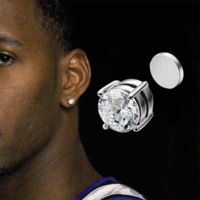 MENS Magnetic CZ Earrings big large Cubic Zirconium clip on no