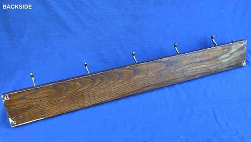 ✅ VINTAGE 40" CARVED OAK WOOD BRASS HOOK COAT WALL RACK ANTIQUE AMERICAN ENGLISH - Picture 13 of 14