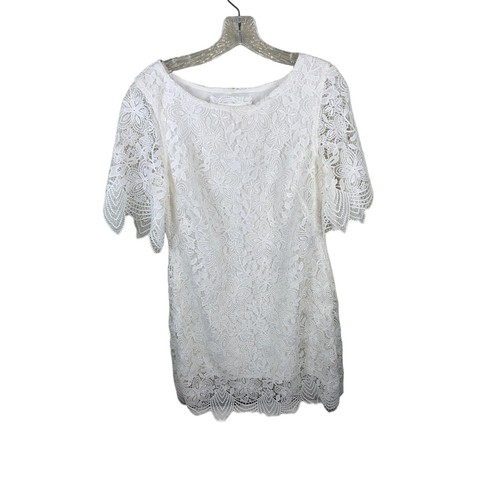 Anthropologie Charleston Lace Dress Sz 10 White Womens Floral Cocktail