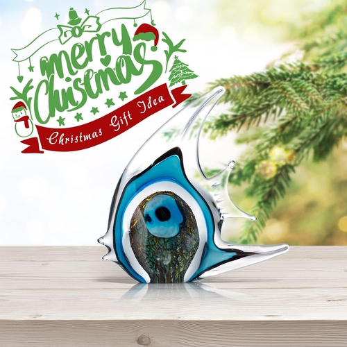 Blue Stripe Tropical Fish Glass Sculpture Home Tabletop Decoration, Christmas Bi - Picture 2 of 12