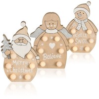 3X Led Weihnachtsfigur - Dekorative Beleuchtung - Holzfigur Als Weihnachtsdeko
