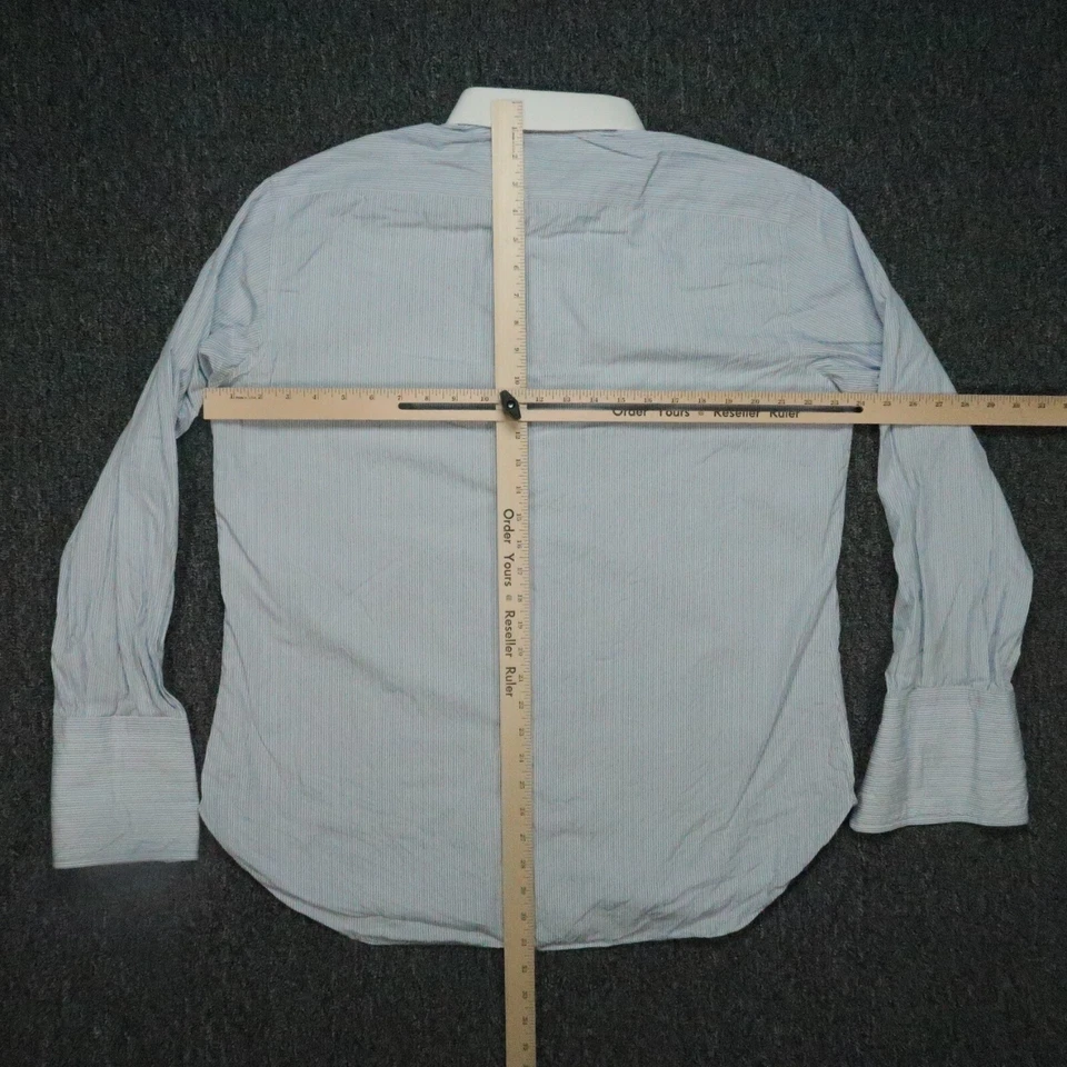 Camisa Brioni Para Hombre Extra Grande 16 Azul Blanco Manga Larga Botón Italia Puño Francés Foto 4 de 4