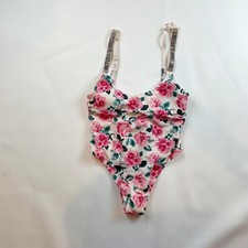 NWOT Victoria's Secret Swimsuit M One Piece Roses Shine Straps Logo Bling B1337