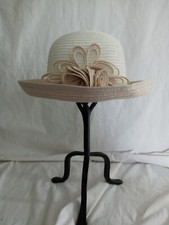vtg Beige Tri-Tone sz 7.25 Banded Floral Ribboned Bowler Hat 'Hustle and Flow'