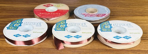 SATINTONE BROWN RAYON RIBBON LOT OF 5 100 YARDS (4 MOSTLY FULL) BOW TIE TIE TYE - Picture 2 of 5
