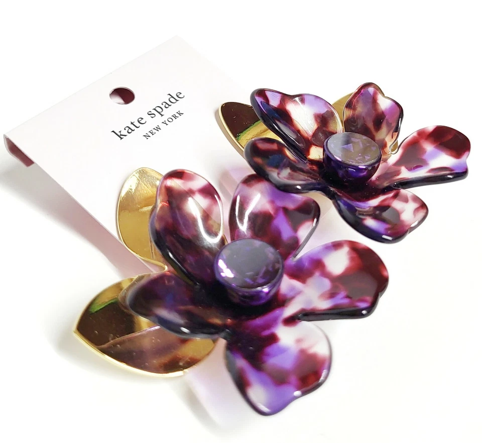 Серьги-гвоздики Kate Spade Petal Pushers фиолетовый позолоченный латунь новые - Изображение 4 из 4