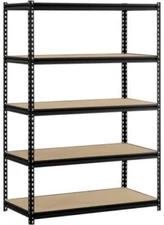 Muscle Rack 5-Shelf Steel Shelves Black MetalWood Storage Room48"W x 24"D x 72"H