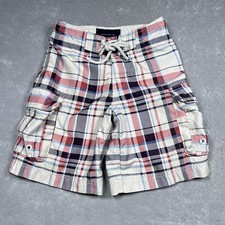 Abercrombie  Fitch Swim Trunks Kids Boys Small Cargo Plaid Pockets Lined Beach