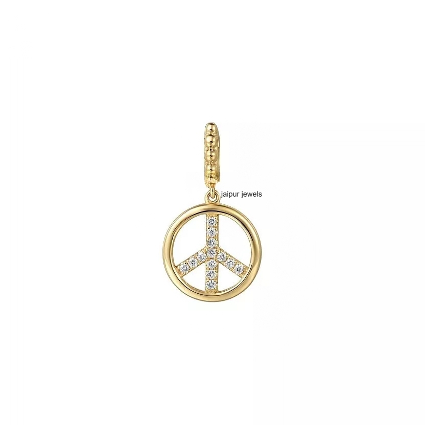 Peace Sign Diamond Charm 925 Sterling Silver Designer Peace Diamond Gift Pendant