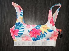 VS pink ultimate lightly lined scoop sport bra NEW Small white tropical floral