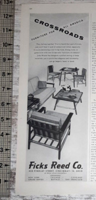 1955 Ficks Reed Vintage Print Ad Furniture Casual Rattan Gameroom MCM Elegance