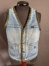 Vintage 1970s Big Ben Denim Vest Sherpa Lined Custom Camo Trim USA Medium