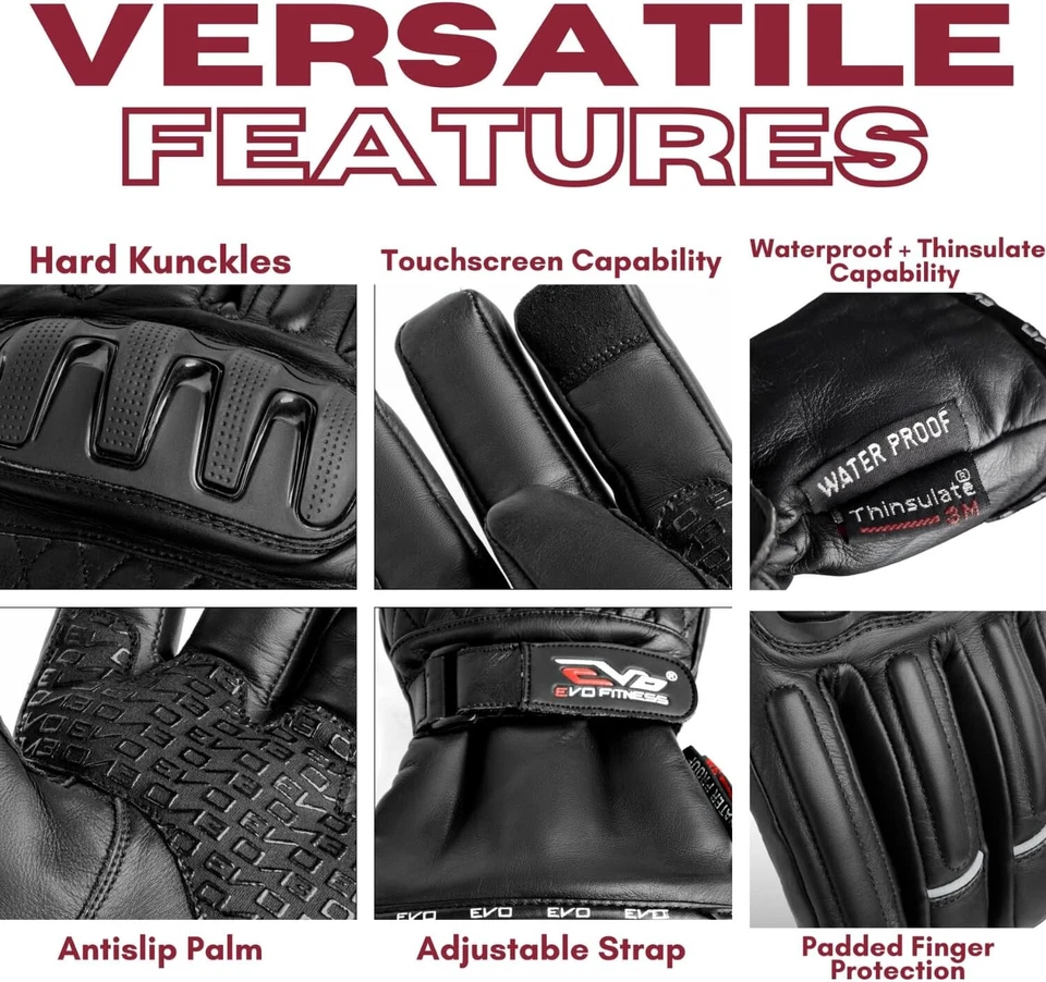 EVO WINTER MOTORBIKE GLOVES MOTORCYCLE LEATHER GLOVE WIND WATERPROOF PROTECTION - Image 2 of 4
