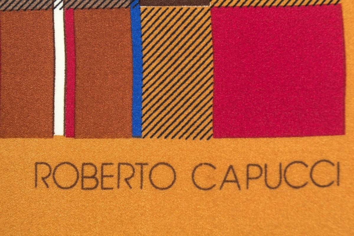Foulard Roberto Capucci En Soie 100% - Multicolore Floral - Occasion Vintage