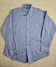 Christian Dior Mens 16 1/2 35 Button Up Long Sleeve Blue Solid Denim Look