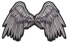 Small Beautiful Angel Wings Grey Biker Patch- 5x3 inch - P3201