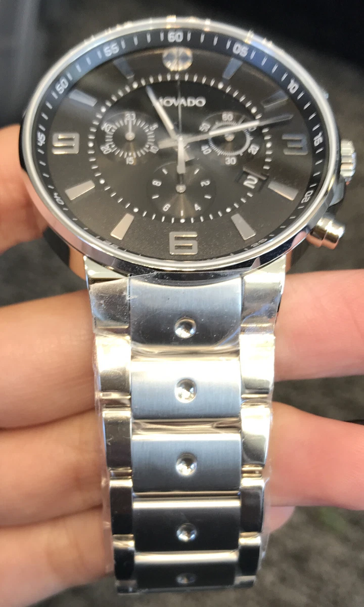 Swiss Movado SE Pilot Chronograph Black Dial S. Steel men s model 0606759