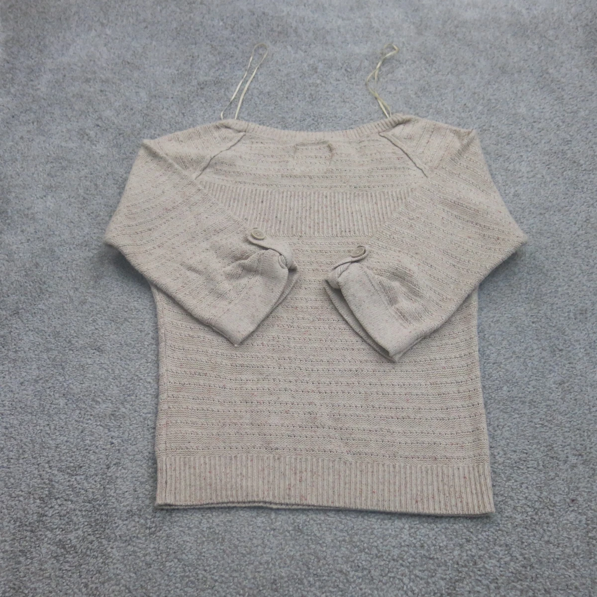 American Eagle Womens Pullover Sweater Knitted Split V Neck Ivory