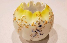 Antique 1880's Mt Washington Victorian Glass Yellow MOP Herringbone Rose Bowl