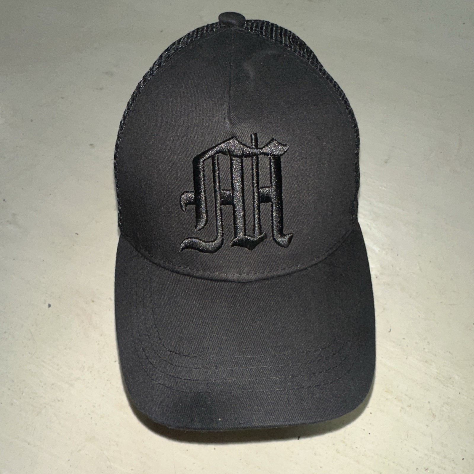 Gothic Letter M Hat Cap Snapback Solid All Black … - image 2