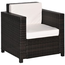 Outsunny Rattan Garden Armchair, Cushioned Single Rattan Chair, Brown