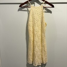 Fairy Mini Dress Women Size Small Butter Yellow Lace Mesh Overlay Lined Cottage