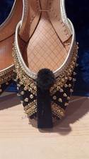 Khussa Punjabi Jutti Sandals Brown Shoes Bead Flats Slippers Slides Shalwar Sari