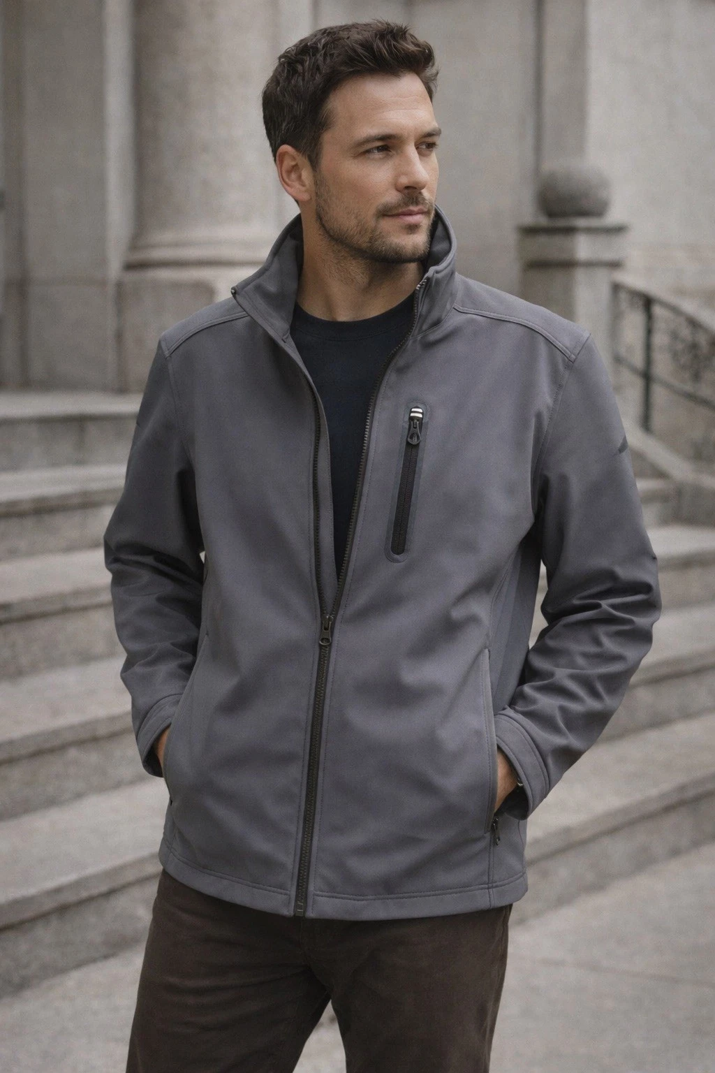 Nautica Softshell Jacket Mens XL Gray Water Resistant Windbreaker Full Zip