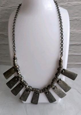 Next Aged Silver Tone Necklace Brutalist Design Bar Drops 16-19'' VGC