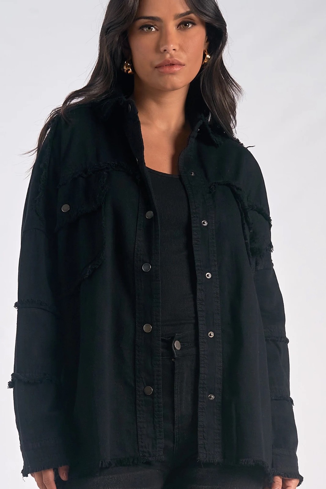 ELAN Dawn All You Need Is Love Utility Style Shacket - SZ L BLACK NWOT