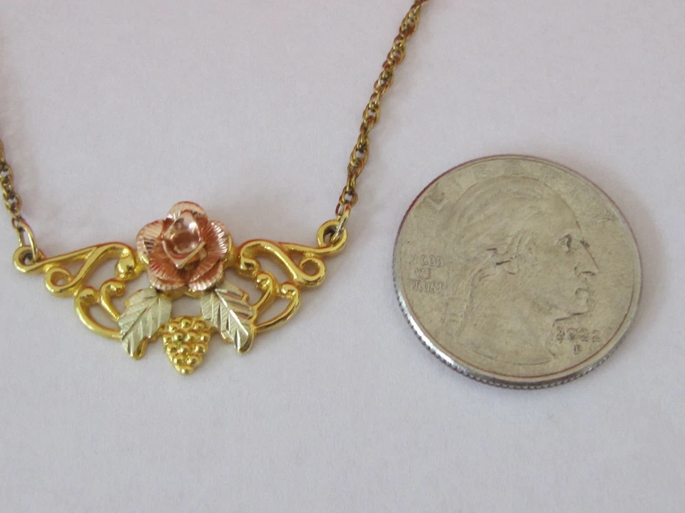 Collar De Colección Coleman Co Black Hills Oro 10K Amarillo~Rosa~Hojas de Oro Verde Uva Foto 4 de 4