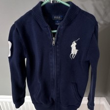 Polo Ralph Lauren Boys Navy Knit Full Zip Mock Neck Logo Sweater Size 6