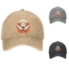 Chef Crossed Knives Baseball Cap Flame Cooking Dad Hat