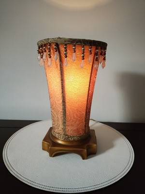 Vintage Inverted Lamp 12'' Fabric with Beaded Accents 