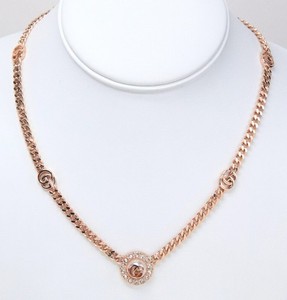 Authentic Gucci Rose Gold Plated Base Metal Faux Pearl Rhinestone GG Flower Necklace