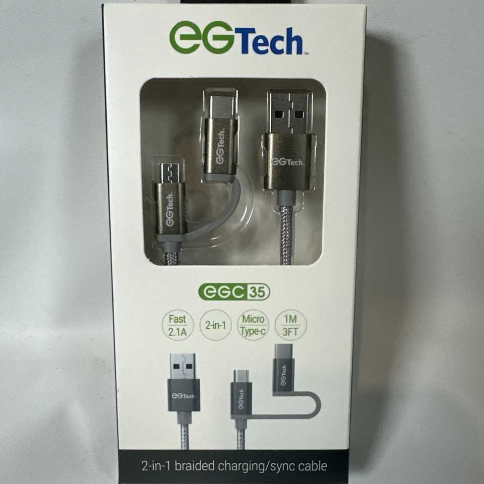 Кабель зарядного устройства Micro USB и тип C 3 фута 2 в 1 - Изображение 3 из 3