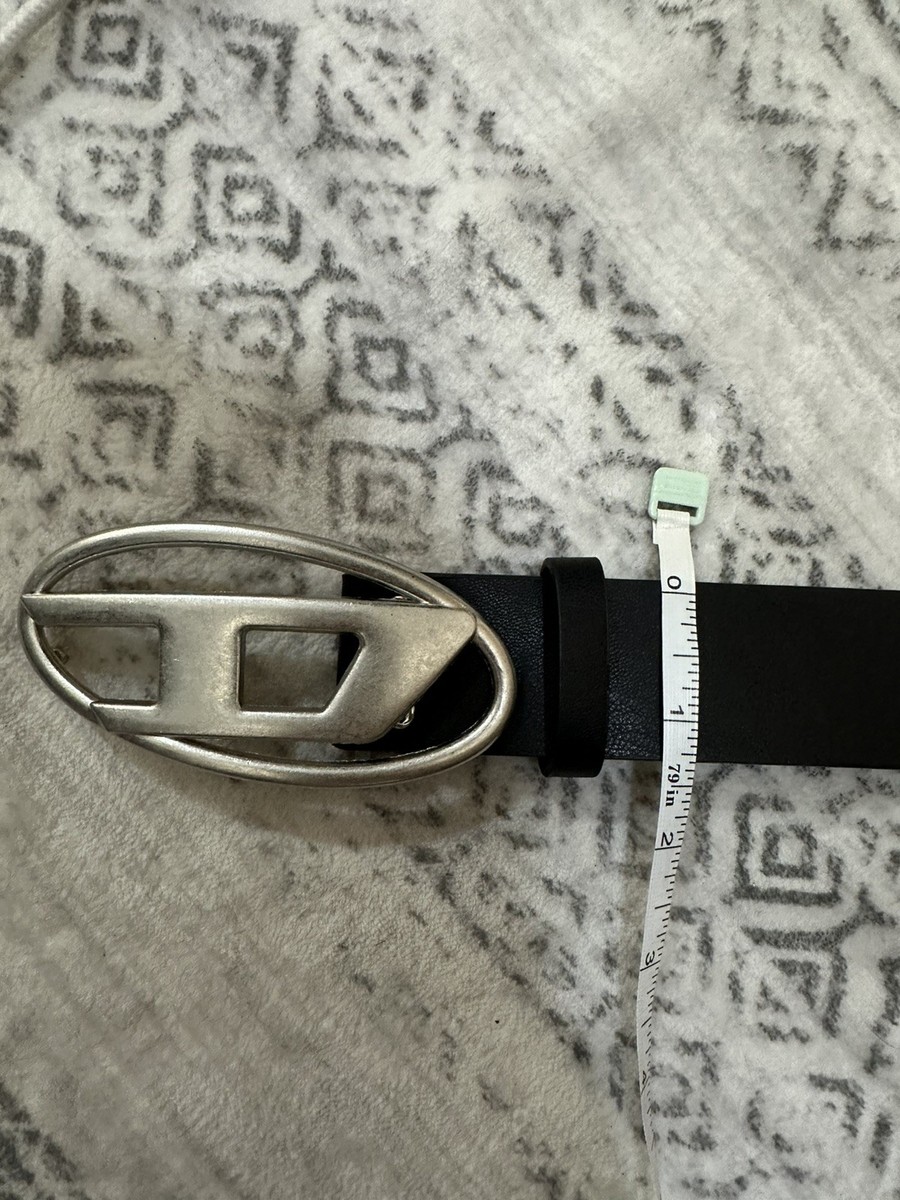 Diesel Belt Black with Silver Oval D Logo Buckle Unisex Streetwear