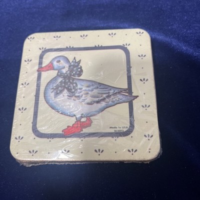 New In Package Vintage Blue Ribbon Country Goose Cork Back Drink Coasters Set /4