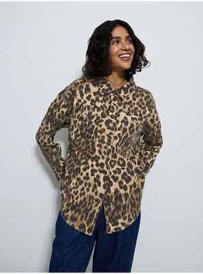 Womens Leopard Print Oversized Denim Shacket Size 16 UK