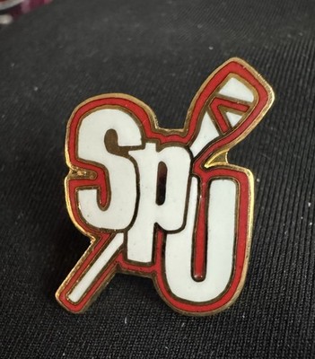 SPU Seattle 1980's Rowing Team 1'' Gold Tone Metal & Enamel Lapel Pin Pinback