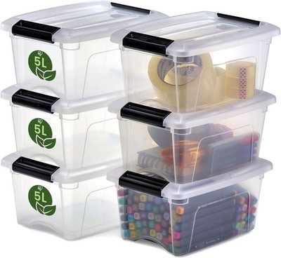 Iris Ohyama, 7Er-Set, Aufbewahrungsboxen, 5 L, Mit Clips, Stapelbar, Transparent